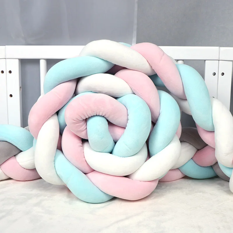 QWZ 1M/2M/3M Baby Bumper Bed Braid Knot Pillow Cushion Bumper for Infant Bebe Crib Protector Cot Bumper Room Decor