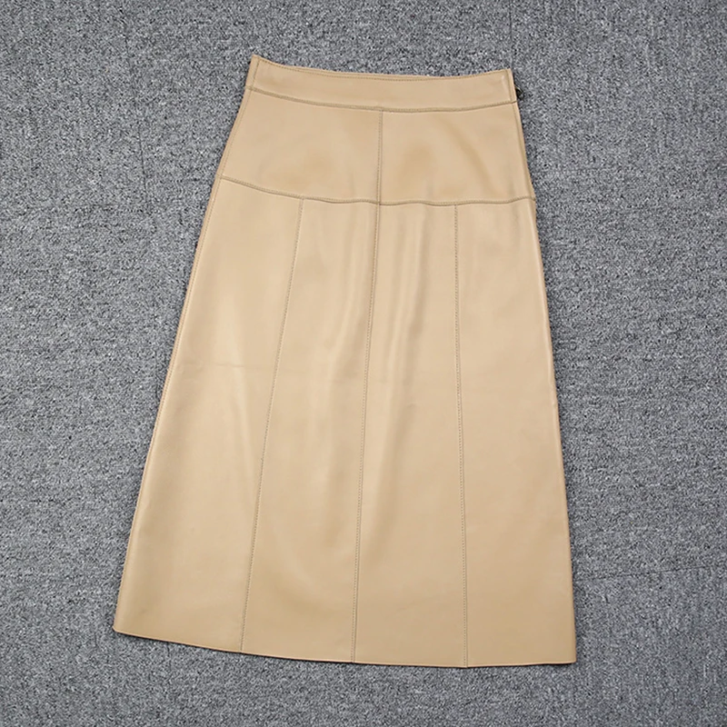 Leather skirts Autumn and Winter Orchid Purple High Waist Big Swing Bag Cover Lambskin Casual Versatile Knee-Length Jupe Femme