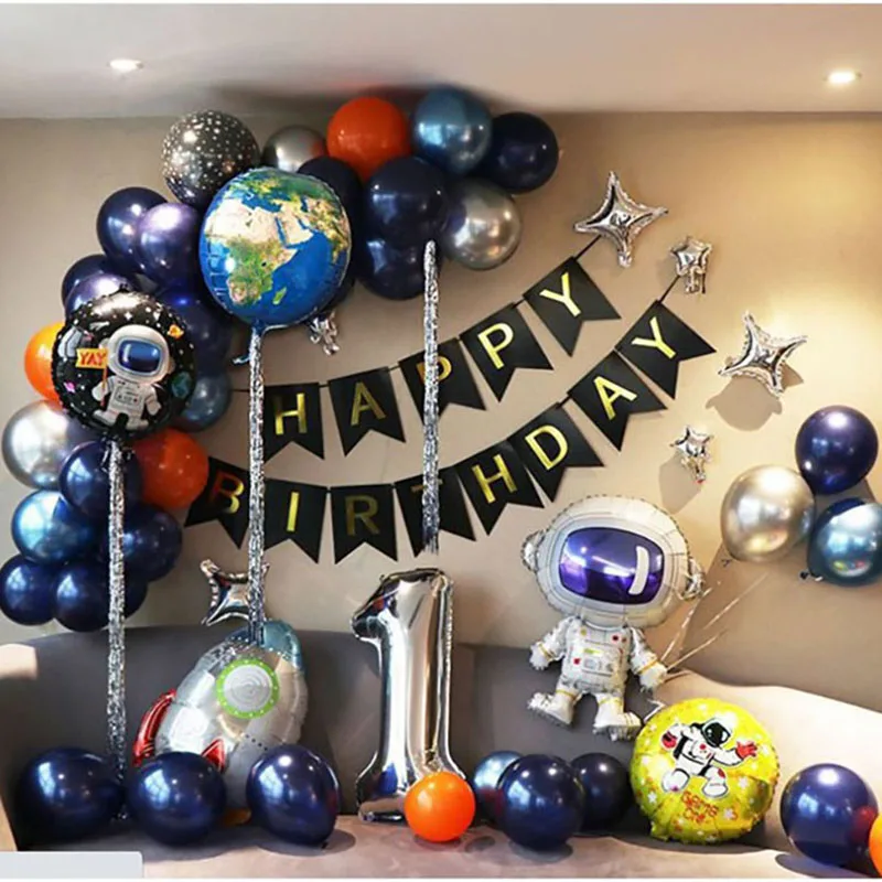 Astronaut Rocket 4D Earth Foil Balloons Outer Space Galaxy Theme Party Boy Kids Birthday Party Decor Favors Helium Ball Supplies