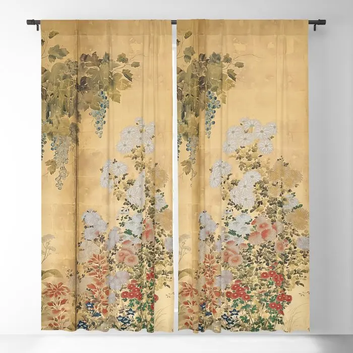 

Six Gold Foil Screens-spring And Autumn Floral Blackout Curtains 3D Printing Curtains Bedroom Living Room Decorative Curtains