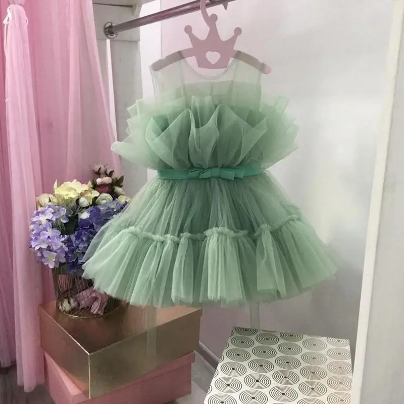 COCOMYLODY-vestidos de flores fucsia para niña, traje corto de tul hinchado con lazo y faja para fiesta de cumpleaños y comunión