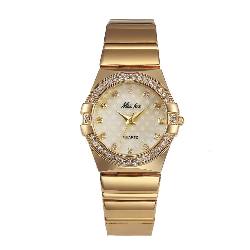 Women\'s Watches 18K Gold Stainless Steel Watchband Star Quartz Wristwatch Women Luxury Brand Female Watch Waterproof Watch