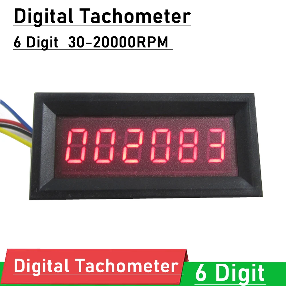 

6-digit Digital Tachometer Speed Measure Meter 30-20000RPM LED Display 12V Tacho Gauge Tester Speed Monitor for car Engine Motor