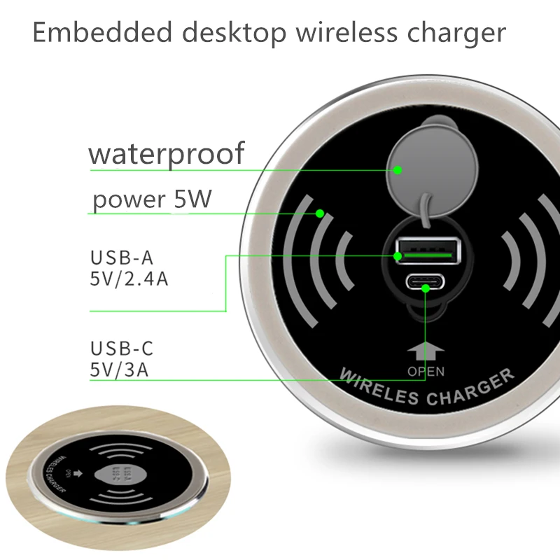 Built in Desktop Device Qi Fast Wireless Charger 15W 10W 7.5W Quick Charger 3.0 Embedded Caricabatter Tipe C Chargeur Induction