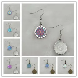 Fashion Glamour Dome Crystal Pendant Earrings Handmade Art Mandala Flower Picture Symbol Zen Buddhism Earrings for Women Jewelry