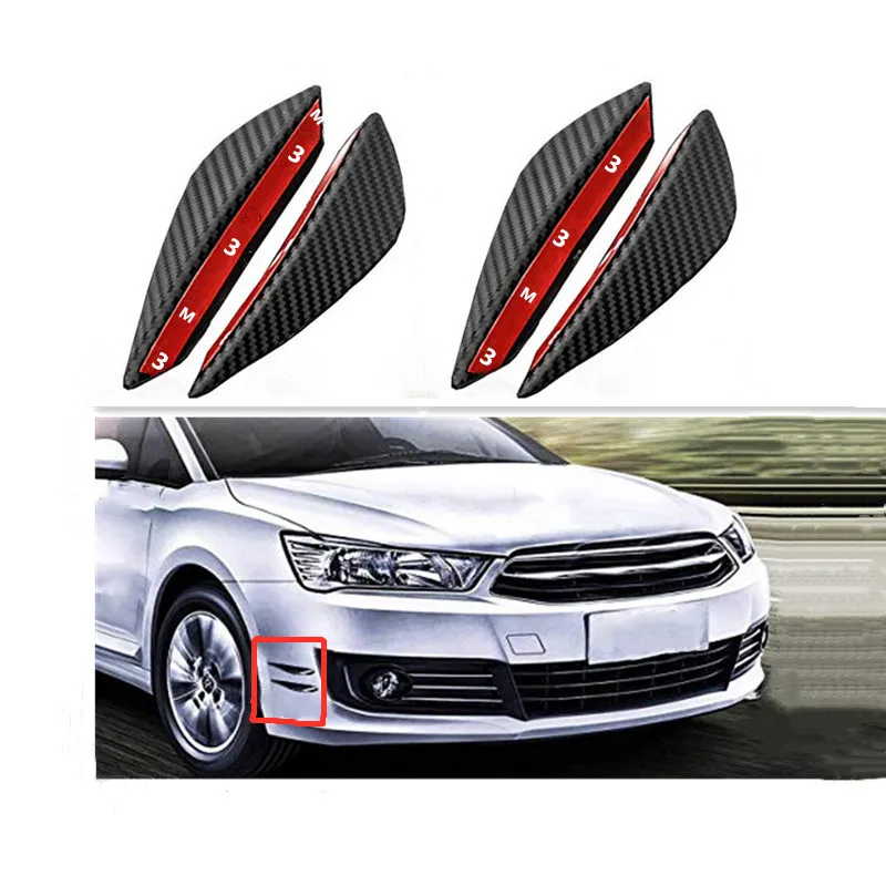 

4Pcs/Set Universal Fit Front Bumper Lip Diffuser Fin Splitter Fins Body Spoiler Canards Valence Chin Car Tuning Rubber Carbon