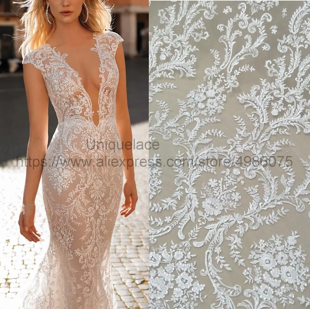 Newest Berta dress lace fabric worldwide shipping sequins lace fabric 130cm width sell by yard