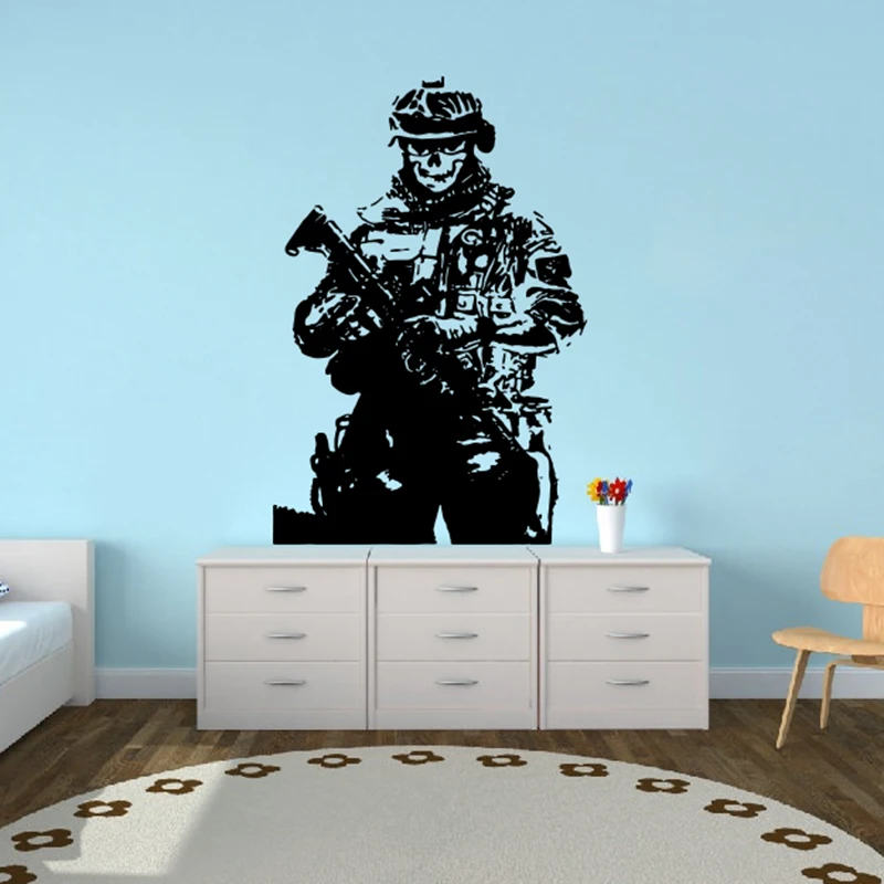 Solider Sniper Skull War Wall Sticker Playroom Military Army Gun Weapon Wall Decal Man Cave Living Room Vinyl Home Decor