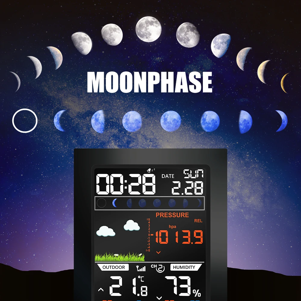 Digital Alarm Clock Weather Station LED Temperature Humidity  Forecast Snooze Table  indoor Outdoor Sensor