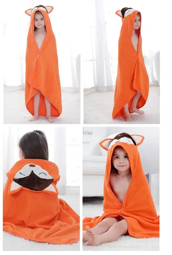 Kids Beach Towel Infant 100% Cotton Bathrobe Baby Boys Girls Spring Animal Hooded Bath Towel 90*90cm Children Cartoon Blanket