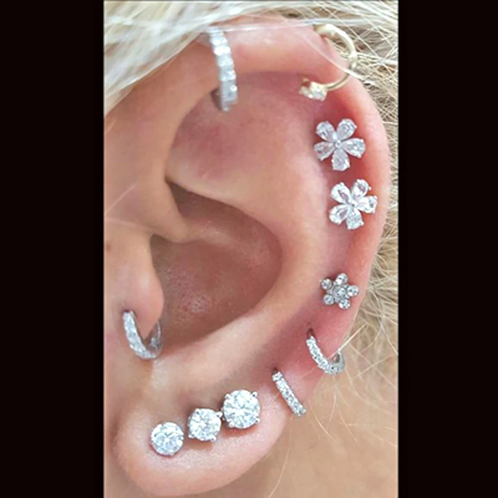 الجراحية الصلب الأذن الزنمة الغضروف ثقب ذهب بلوري مطلي القمر ستار اللولب الغضروف القرط محارة الزنمة مسمار ثقب #4