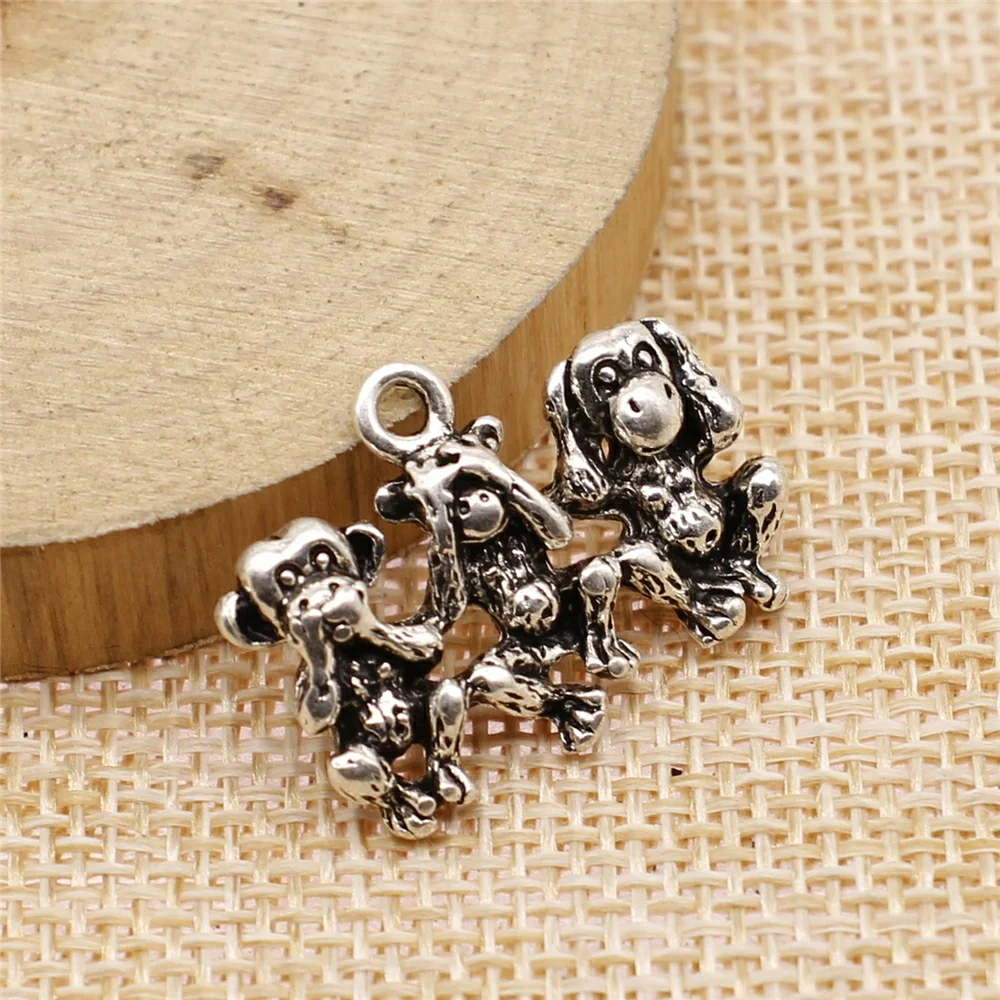 10pcs 19x25mm antique silver Three no monkeys charms diy retro jewelry fit Earring keychain hair card pendant