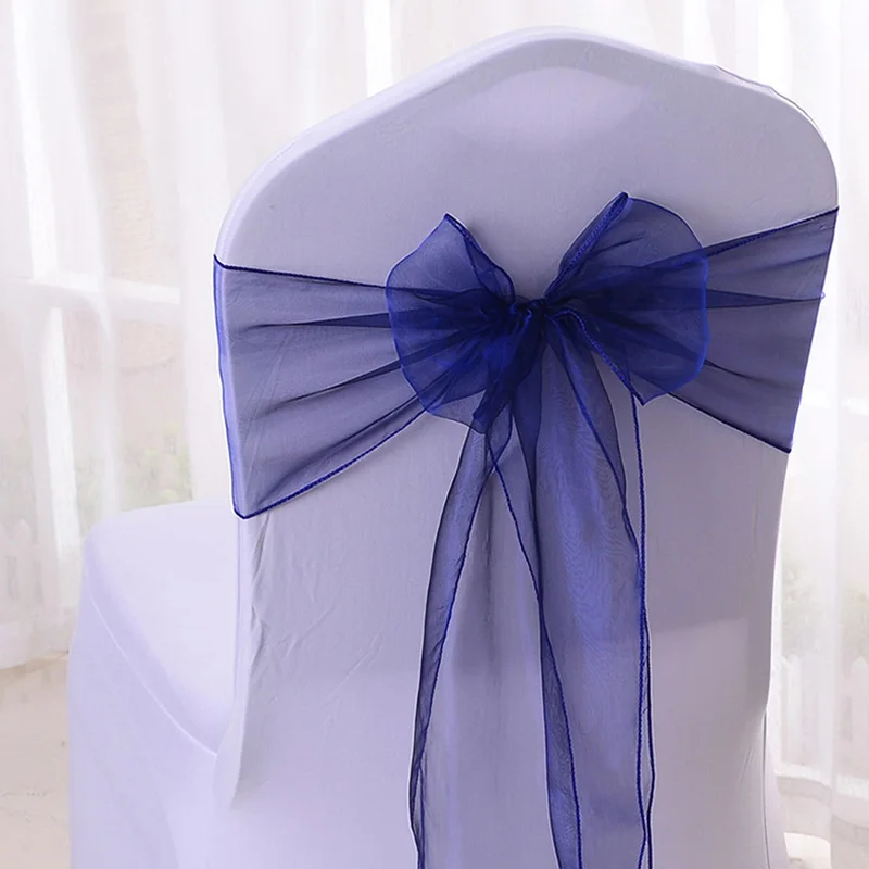 Faja de Organza de alta calidad para silla de boda, corbatas con nudo para decoración, lazos para banquete y boda, 50/100 piezas