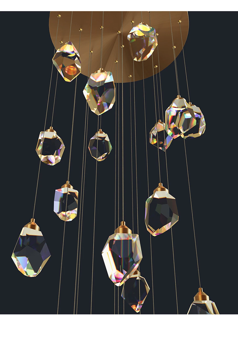 LED Copper Crystal Stone Golden Pendant Lamp Light