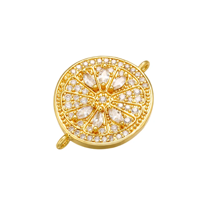 ZHUKOU 19x25mm Brass Metal Crystal Round Flower Connector for Women Necklace Earrings Jewelry Accessories making model:VS434