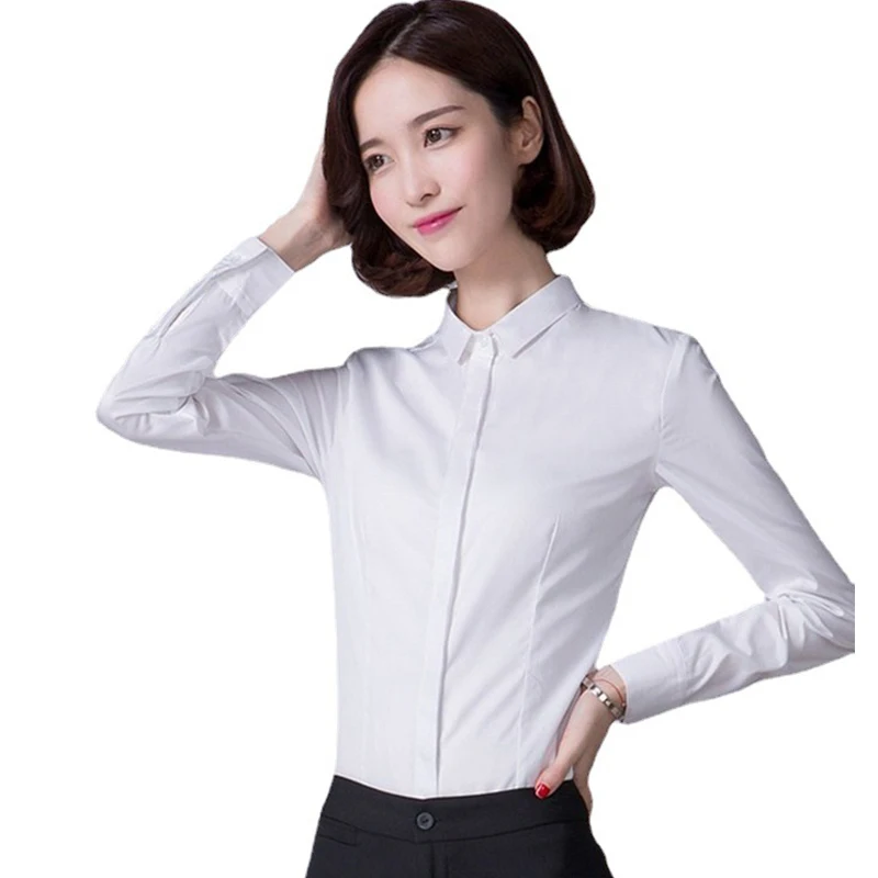 Imagem -02 - Camisa Formal de Algodão Lenshin Blusa Feminina Branca Camisa de Trabalho Feminina Estilo Escritório Tamanho Grande