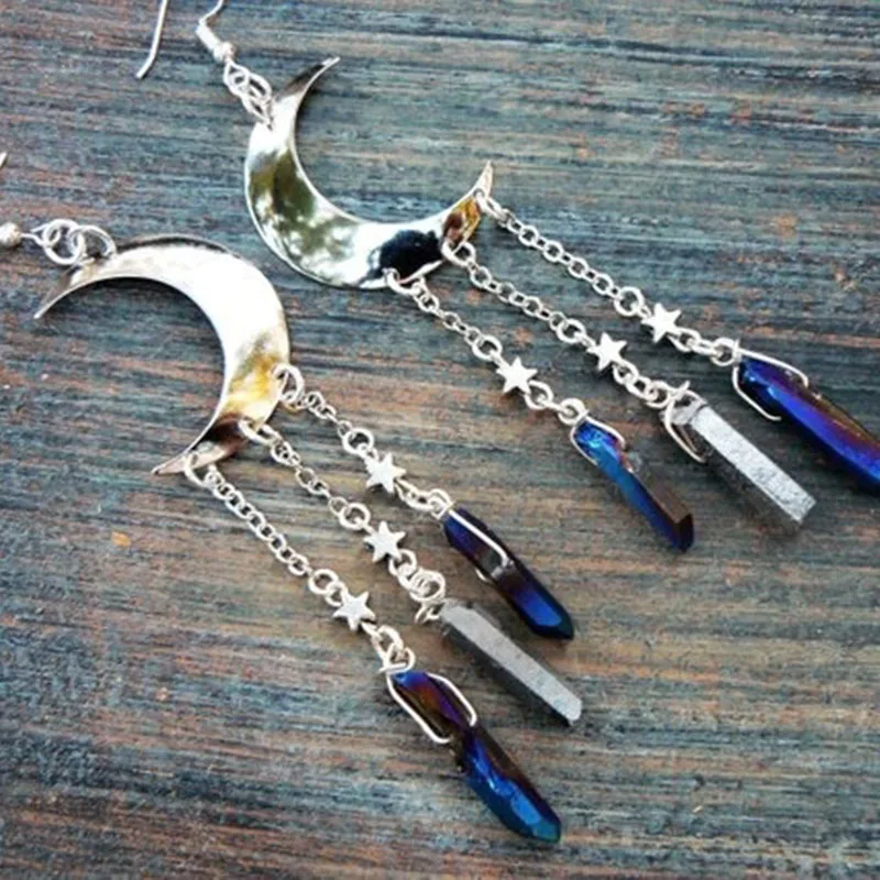 Pagan Moon Earrings Crescent Moon Earrings Goddess Earring boho yoga earrings Crystal Earrings Zen Earrings Blue Moon