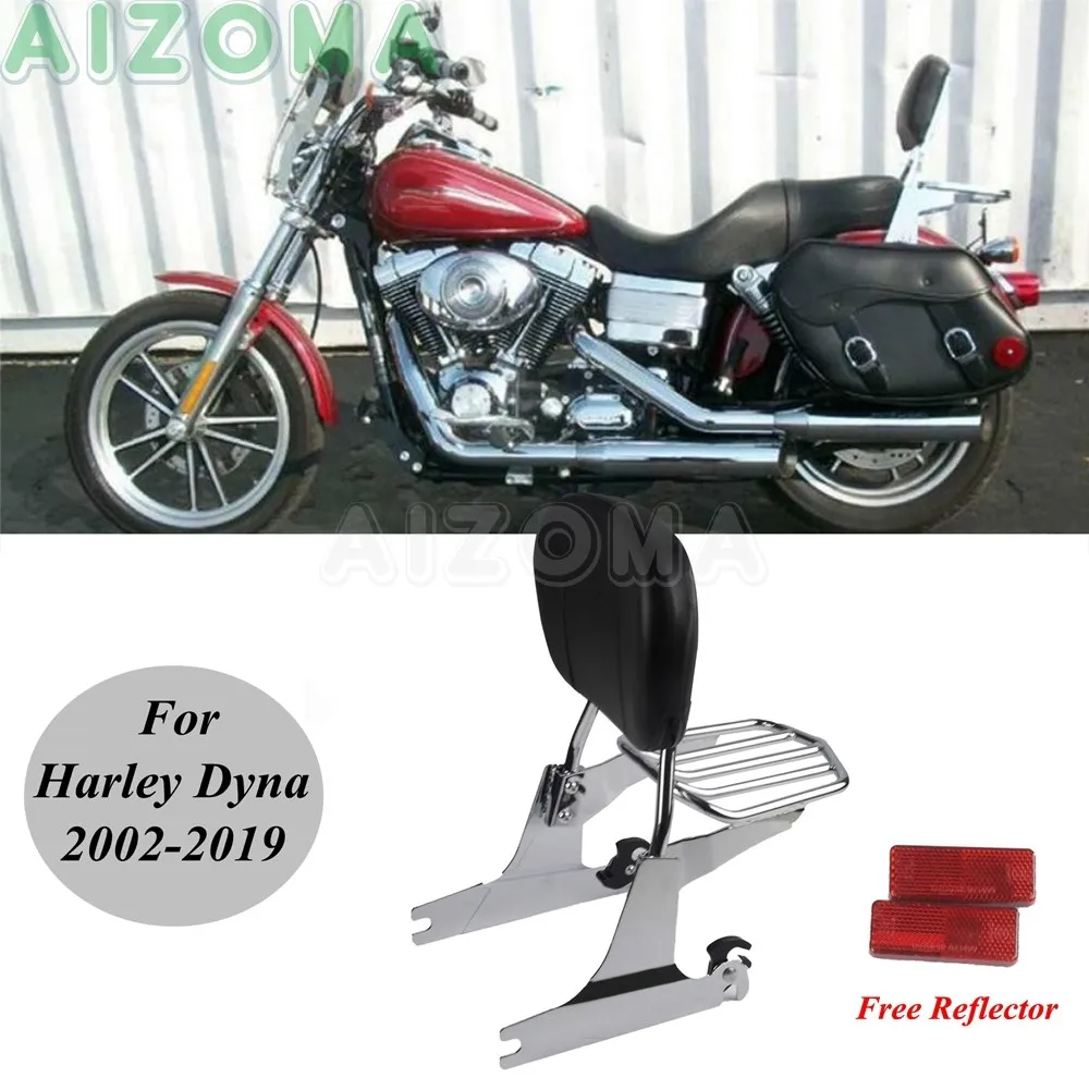 

Chrome Rear Sissy Bar Luggage Rack Backrest w/ Passenger Pad For Harley Dyna LowRider Street Bob FXDB Super Glide SwitchBack FLD