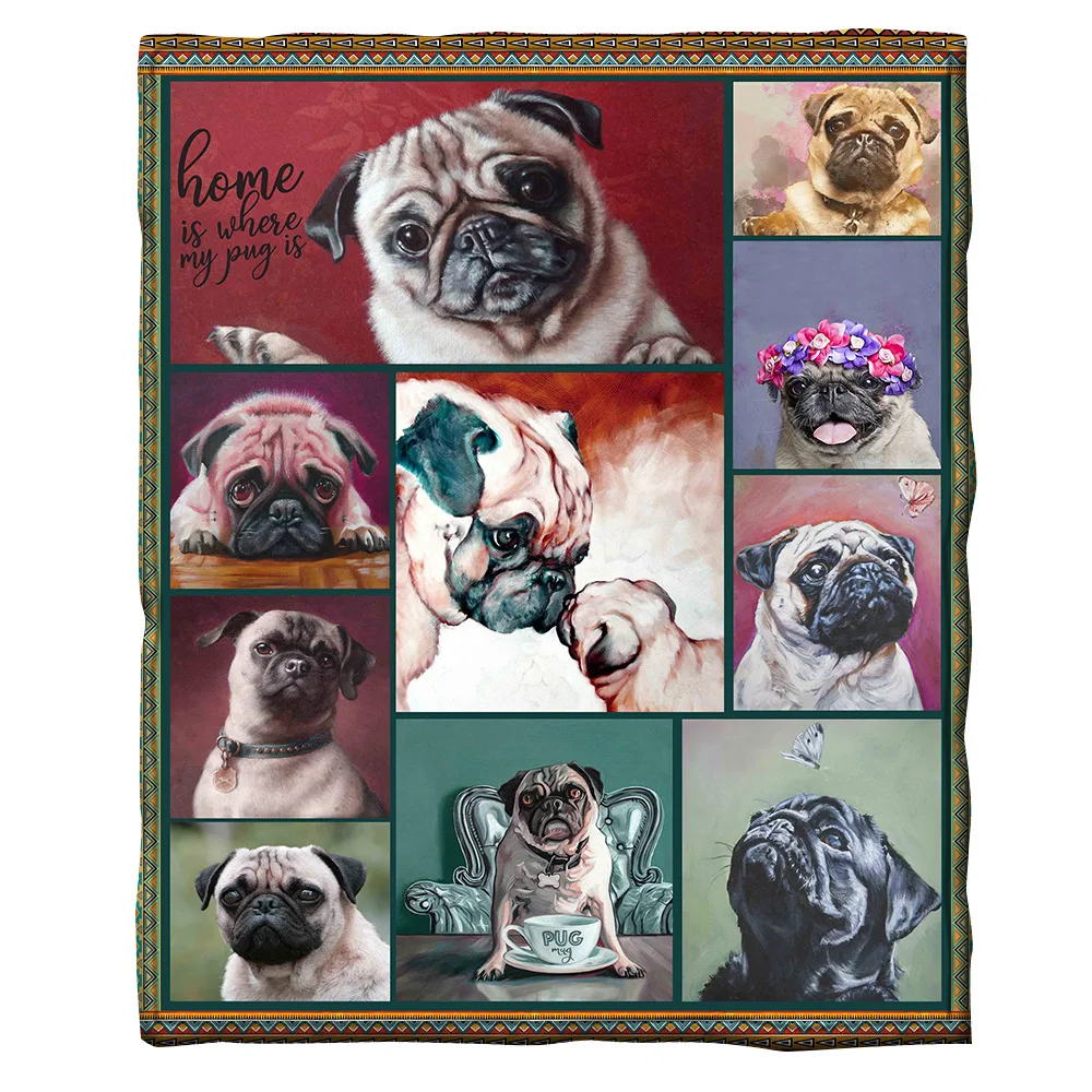 

Flannel Blanket 3D Pug Dog Blankets Soft Plush Blanket for Sofa Bed Couch School Bedding Cozy Throw Blanket Home Decor