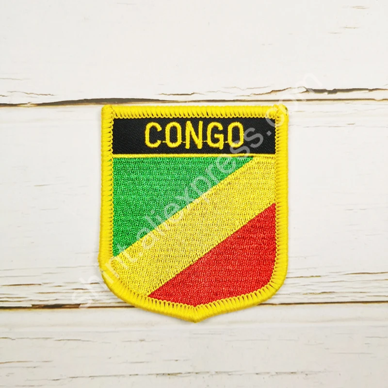 Congo National Flag Embroidery Patches Badge Shield And Square Shape Pin One Set On The Cloth Armband Backpack Decoration Gifts