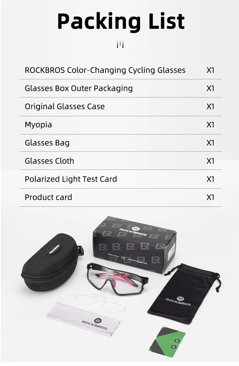 ROCKBROS Radfahren Brille Photochrome UV400 Fahrrad Sonnenbrille Sonnenschutz Outdoor Sport MTB Straße Fahrrad Brillen Brille Gläser – Detail 12