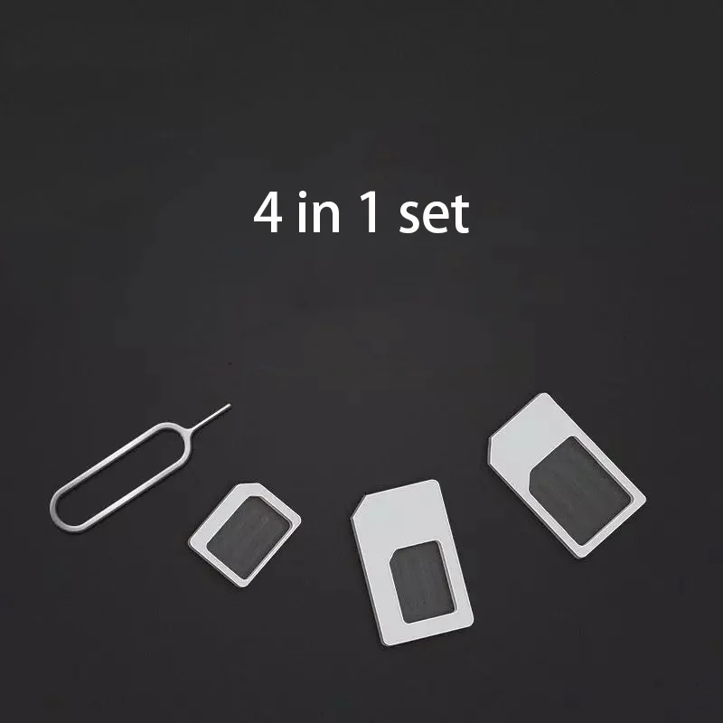 Adaptateur de carte Micro SIM 4 en 1 avec broche d'éjection, emballage de détail, Kit d'adaptateur de carte Nano Sim avec broche de carte Standard