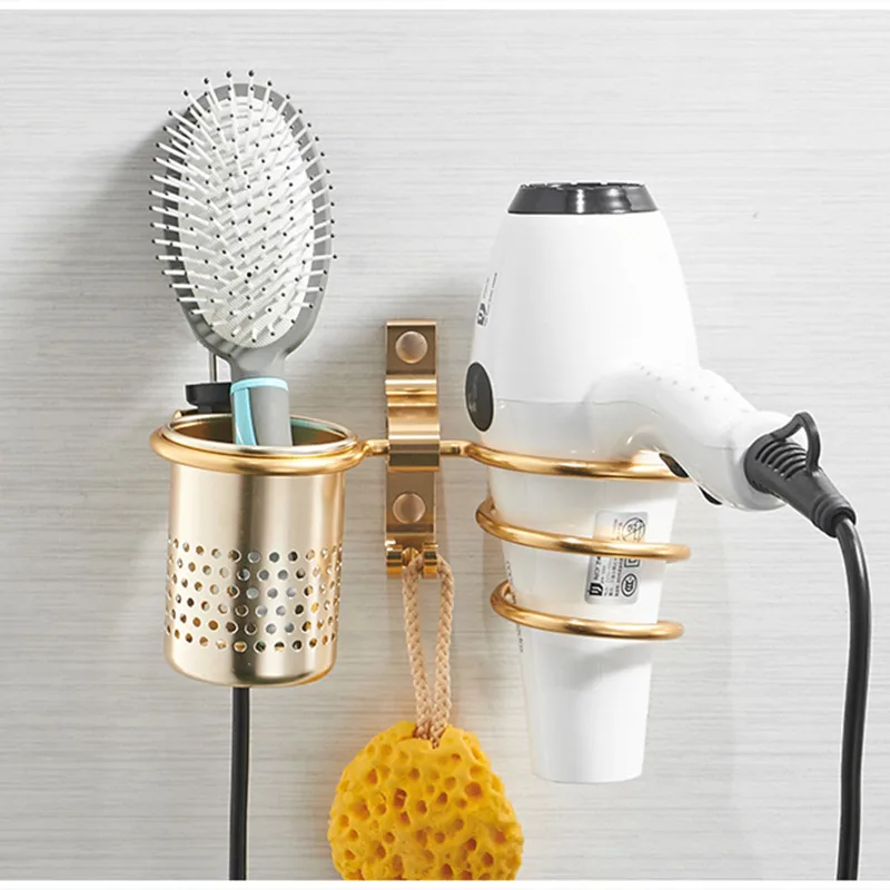 Hair Dryer Bracket Black/Gold/Silver Hair Dryer Storage Rack Wall Hanging Dual-purpose Adhesive Nail-perforated Bathroom Stand