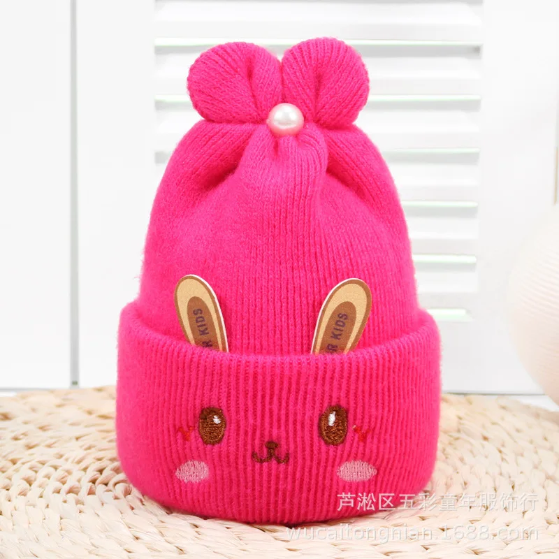 2020 Baby Stuff Accessories Baby Soft Turban Newborn Hat Lovely Winter Warm Beanie Crochet Knit Embroidery Patch Cap