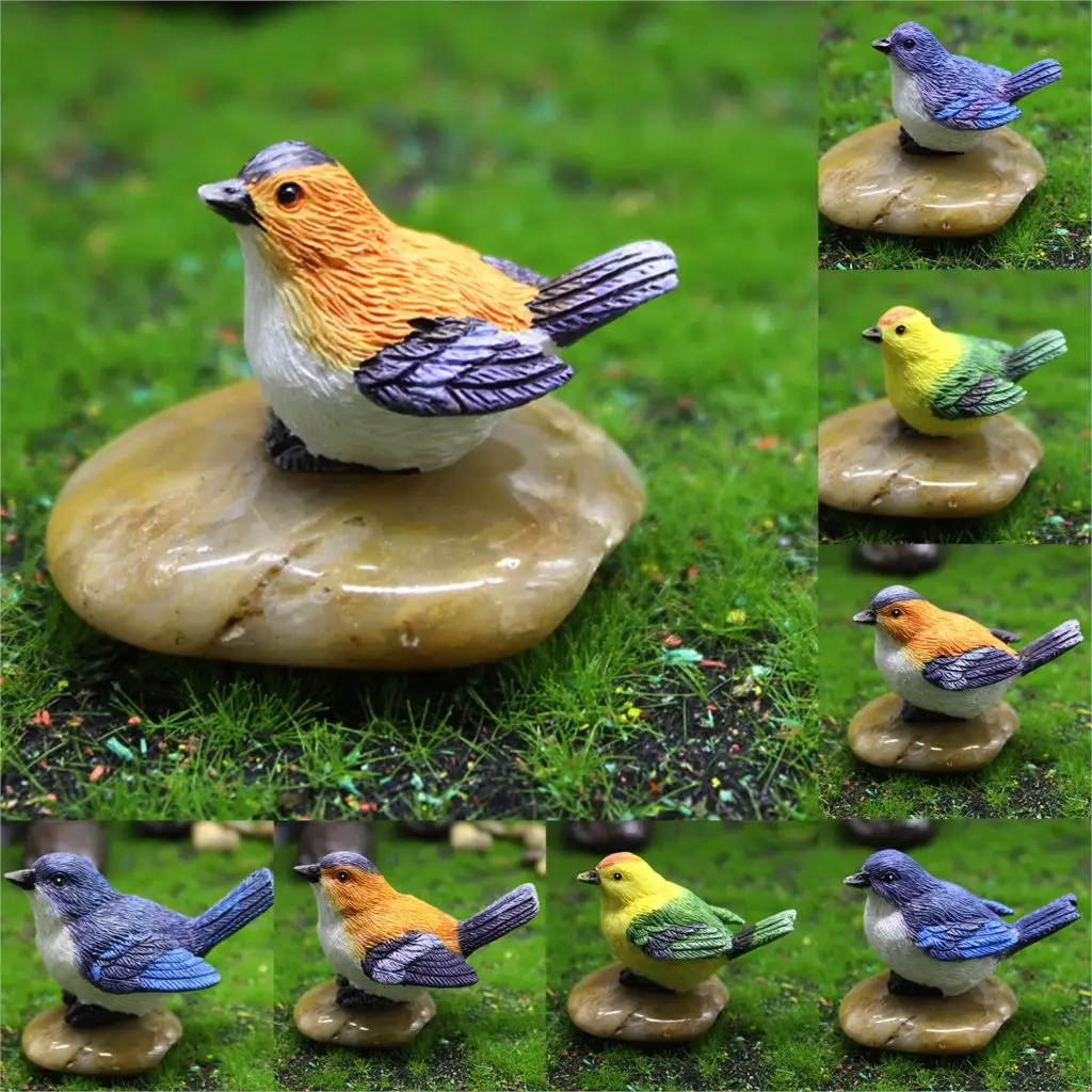 Little cute Parrot Bird Nest Figurine Animal Model Home Decor Miniature Resin Fairy Garden Bonsai Decoration Accessories 1 Piece