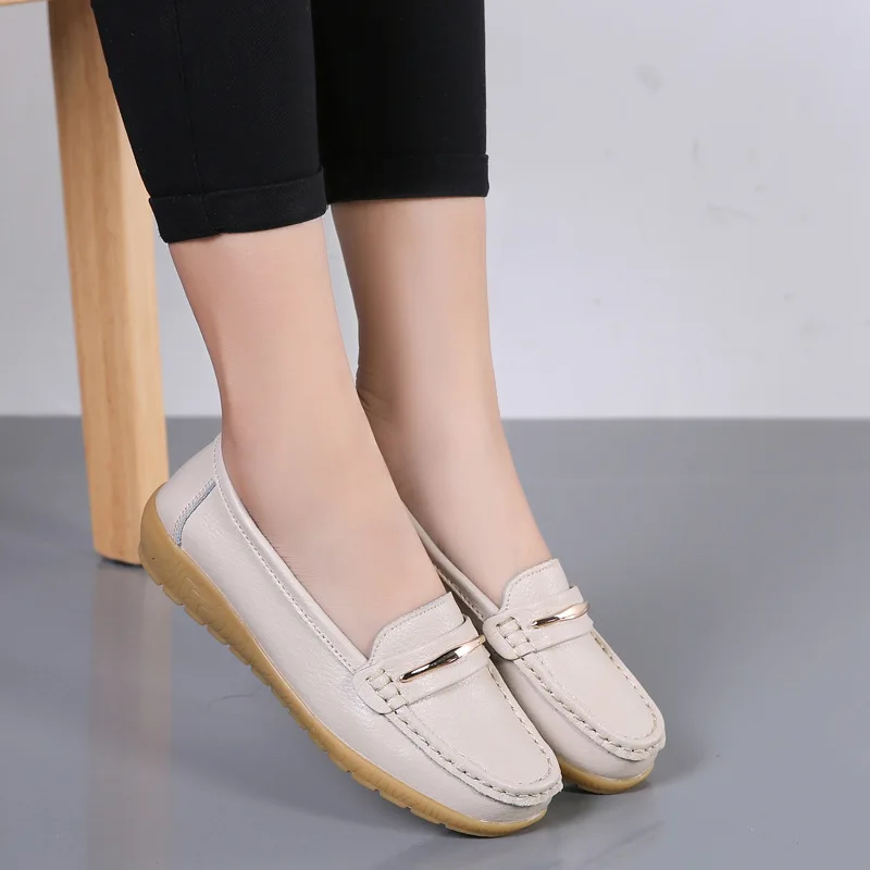 New Genuine Leather Shoes Woman Slip On Women Flats Moccasins Women\'s Loafers Spring Autumn Mother Shoe Big Size g76