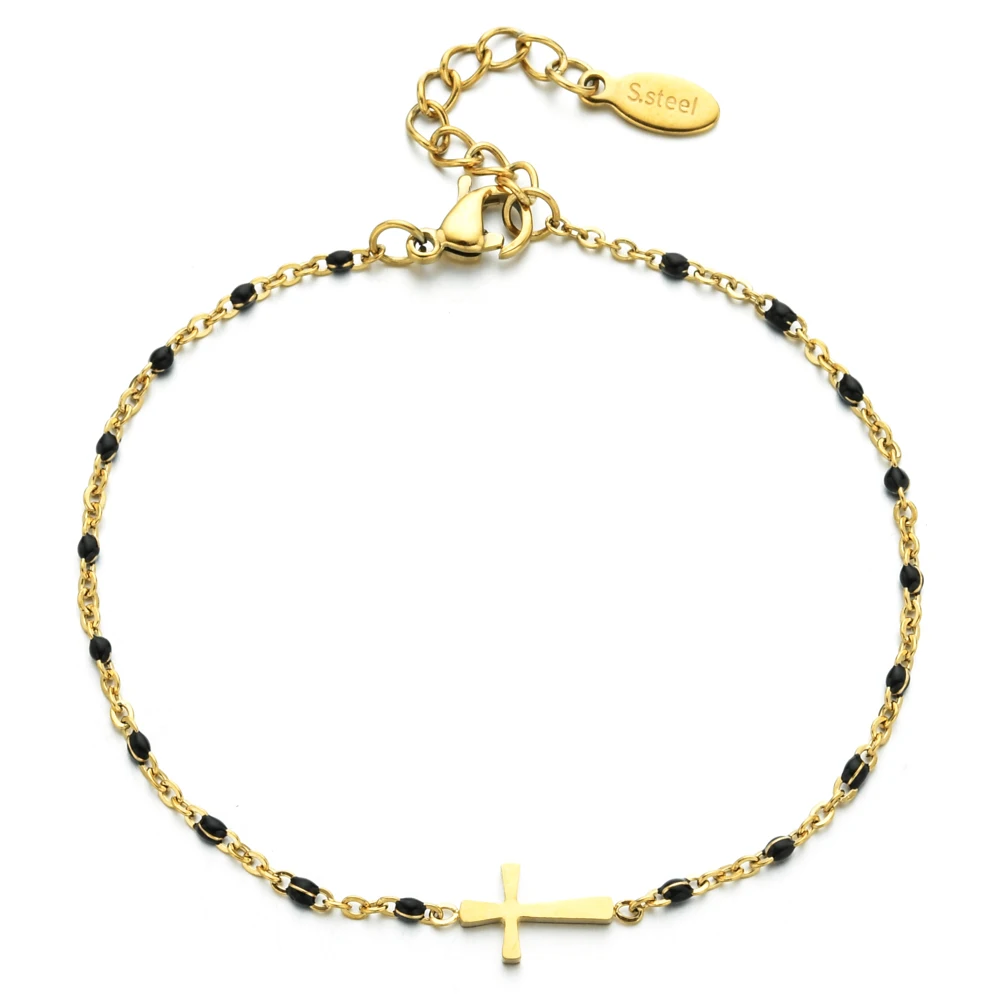 ZMZY Mädchen Boho Dünne Kette Edelstahl Armbänder Für Frauen Gold Farbe Pfirsich Rosa Kreuz Charme Schönes Geschenk – Detail 4