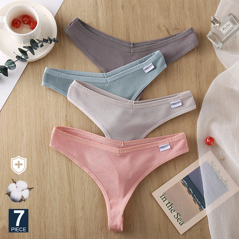 FINETOO 7PCS/Set M-XL Women Cotton Lingerie 9 Solid Colors Panties G-string Sexy V-Waist Thongs Girl Underwear Female Pantys