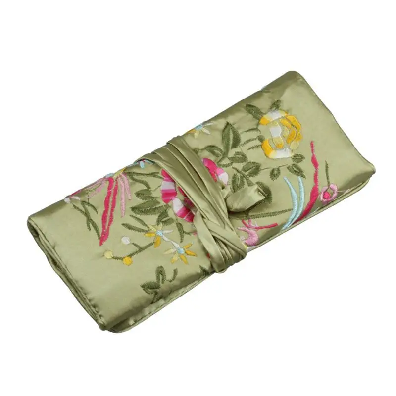 Oriental Silk Jewellery Roll Wrap Jewelry Travel Storage Case