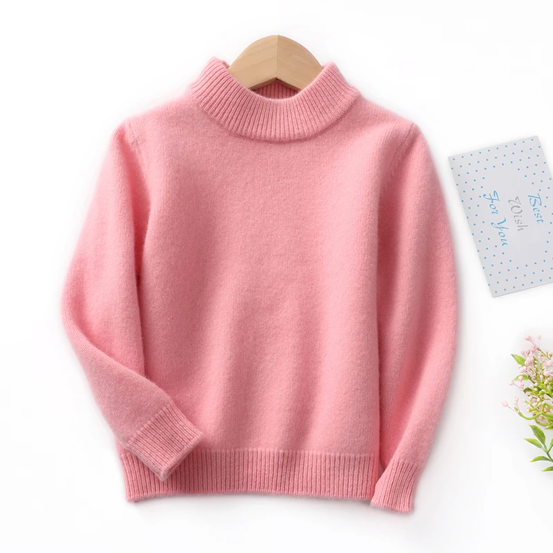 2021 Winter New Children's Pure Wool Pullovers Sweaters Seven Stitches Round Neck Knit Shirt Boys Girls Thicken Soft Warm Tops