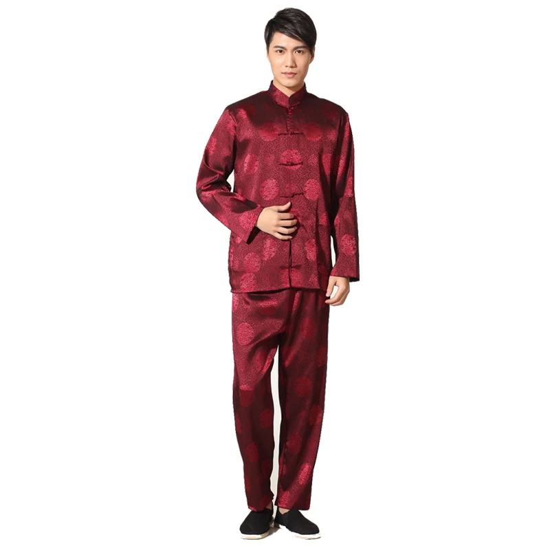 

Chinese National Costume Men's Kung Fu Suit High Quality Silk Satin Tai Chi Wu Shu Sets Vintage Dragon Wu Shu Casual Clothing