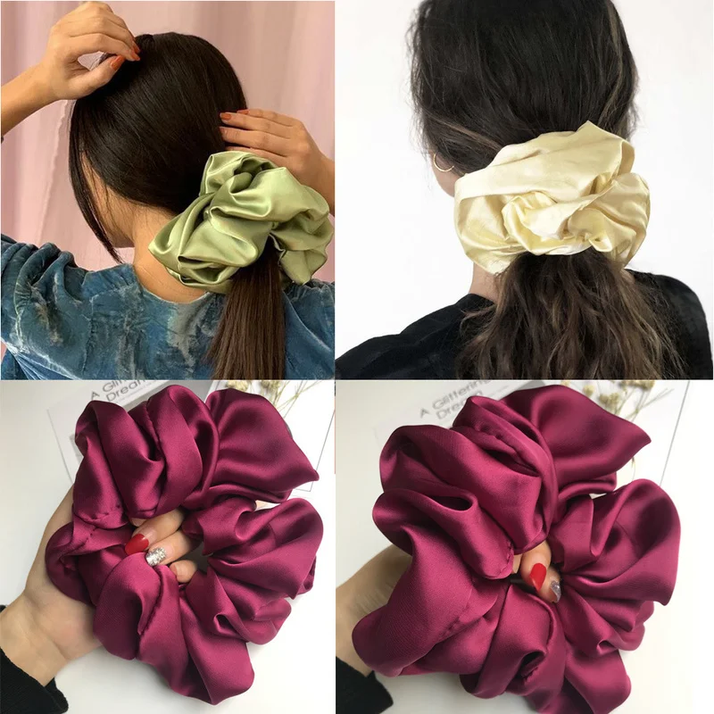 New Oversize Scrunchie Solid Color Satin Hair Accessories for Women Elastic Hair Band Ponytail Holder Ties Rope Hair Accessories