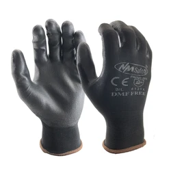 Black PU Nitrile Industrial Protective Safety Work Glove With Nylon Cotton Knitted Coated Palm Gloves