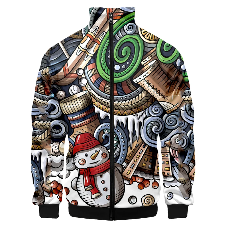 

Autumn Winter New Men's Zipper Jacket Male Casual Streetwear Hip Hop Christmas Snowman Pilot Coat Men Clothing Plus Size