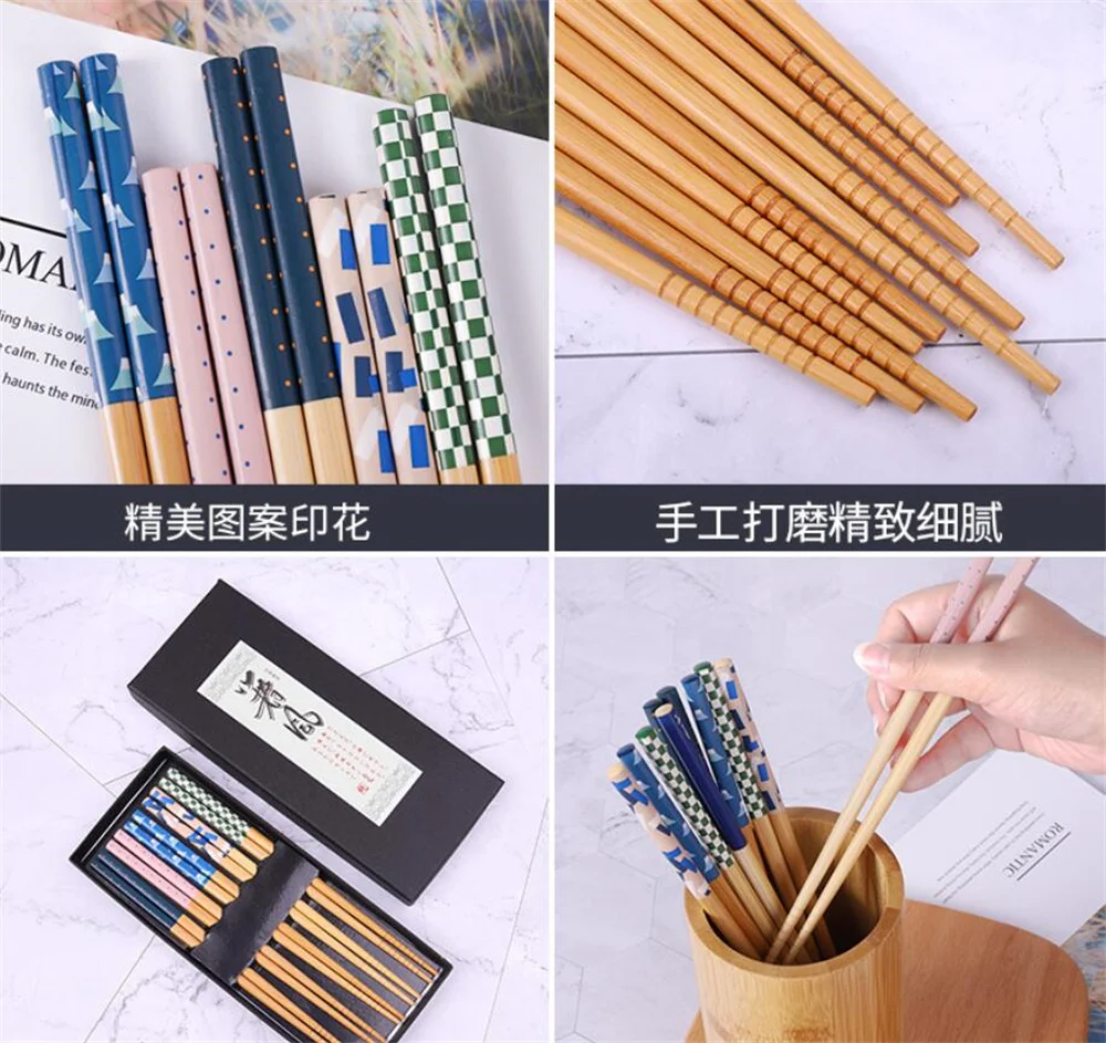 

New 20 set/lot 5 Pairs Japanese Natural Bamboo Chopsticks Reusable Chopstick Gift Set Tableware Washable for Dishwasher
