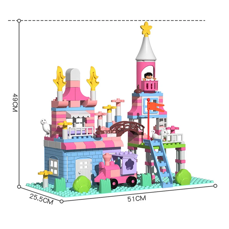 New Pink Princess Castle Blocks Toy House DIY Building Blocks Colorful Brick Toys For Children Christmas Girls Gift