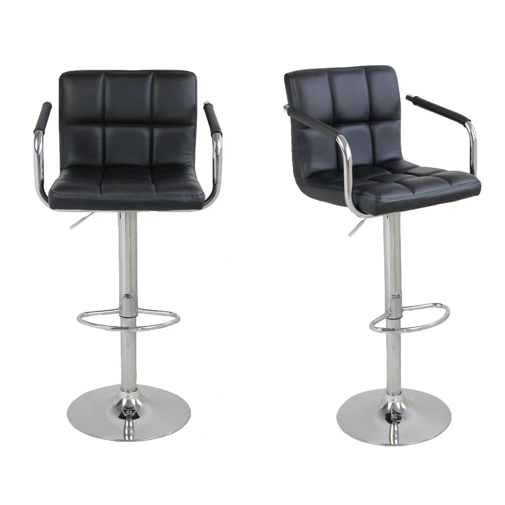 360 Degrees  Adjustable 2pcs SSJ-891 60-80cm 6 Checks Round Cushion Bar Stools with Armrest Black Bar Stool Chair