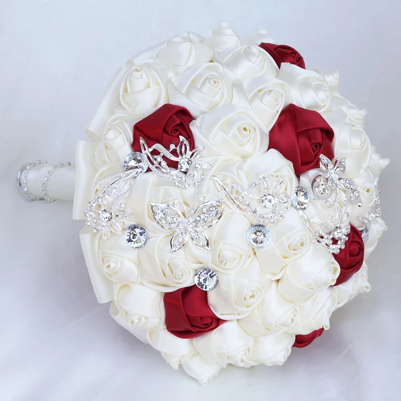 Rose Braut Hochzeit Bouquets Schmetterling Kristall Brosche Braut Strauß Brautjungfer Diamant Bouquet Ehe Zubehör W2216-Z