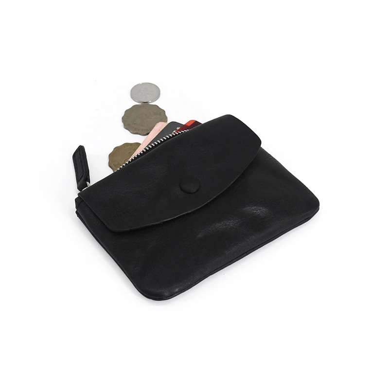 Storage Coin Purses Genuine Leather Women Zipper Key Wallets Cowhide Neck Lanyard Credit Card Purse Casual Money Bag Unisex