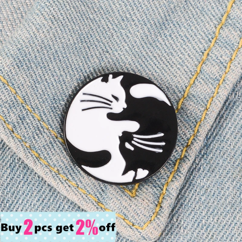 Meow Sleep Cat Kindergarten Enamel Pins Kitten Hugging Yin Yang Cats Badge Punk Brooch Bag Lapel Pin Cartoon Animal Jewelry Gift