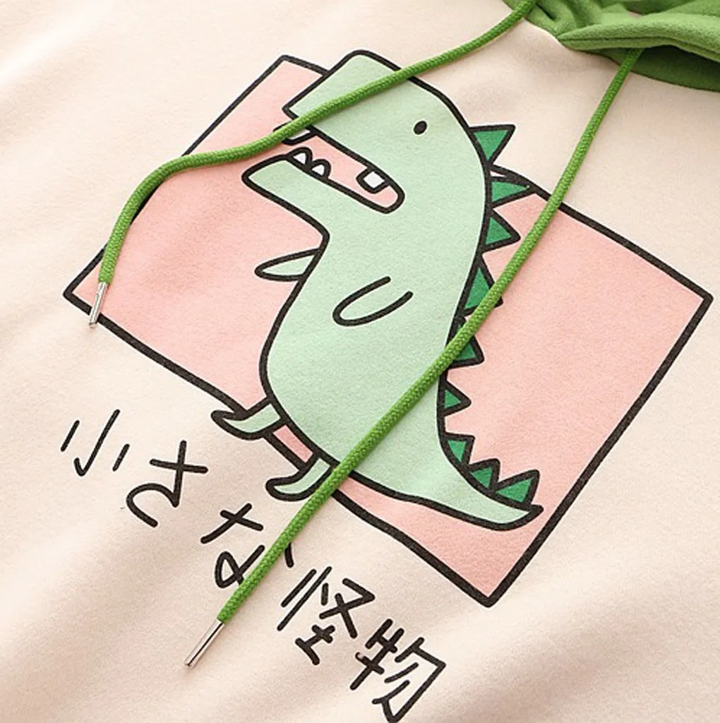 Hoodies Women Sweatshirt Japanese Style Kawaii Cartoon Dinosaur Hooded Autumn Spring Pullovers For Girls Top Sudadera Mujer 2021