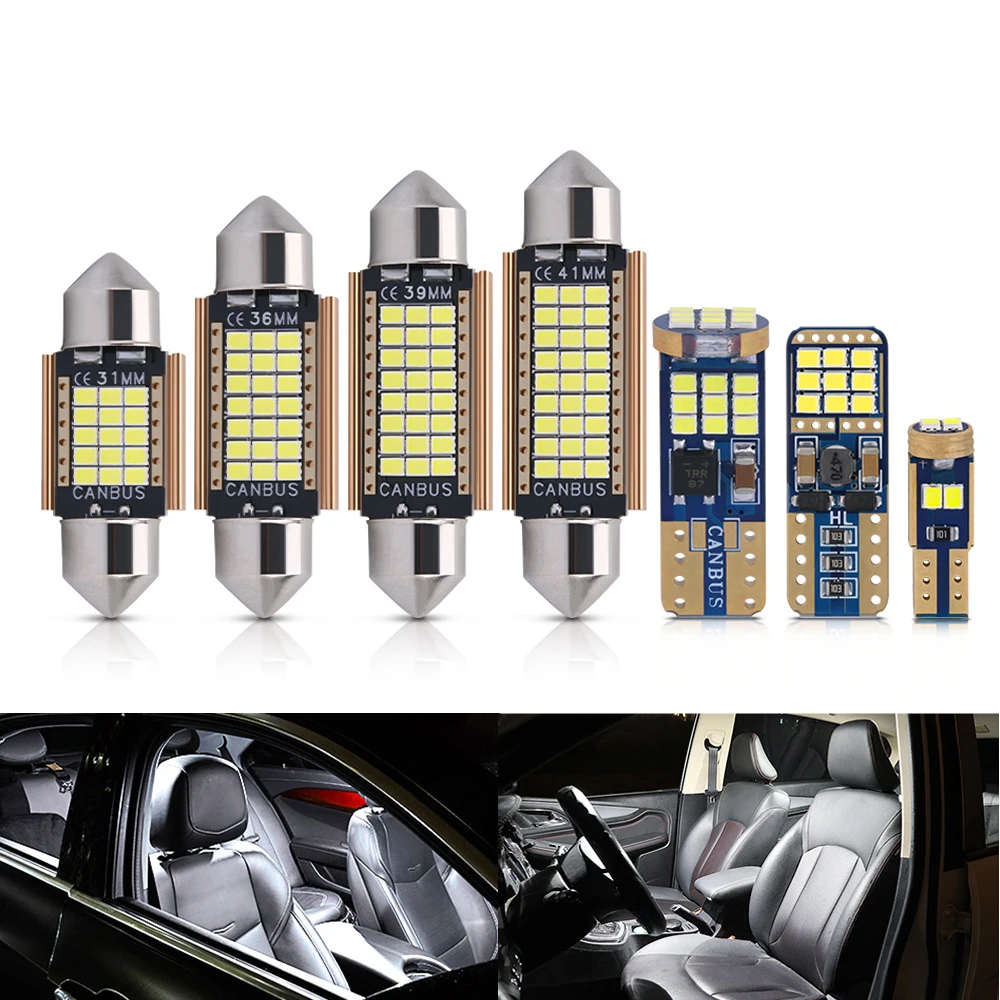 4X T10 T5 Festoon LED Bulbs 31mm 36mm 39mm 41mm C5W C10W Super Bright Car Dome Light Canbus No Error Auto Interior Reading Lamp