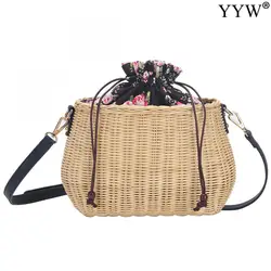 Borsa di paglia borsa a tracolla intrecciata da donna borsa a tracolla in Rattan con fiocco di fiori borsa a tracolla da spiaggia Casual con coulisse di grande capacità