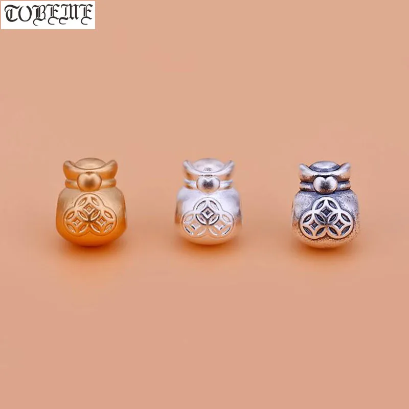 

3D 100% 999 Silver Money-Bag Beads Silver Good Luck Beads DIY Jewelry Findings Loose Beads Lucky Symbol bead