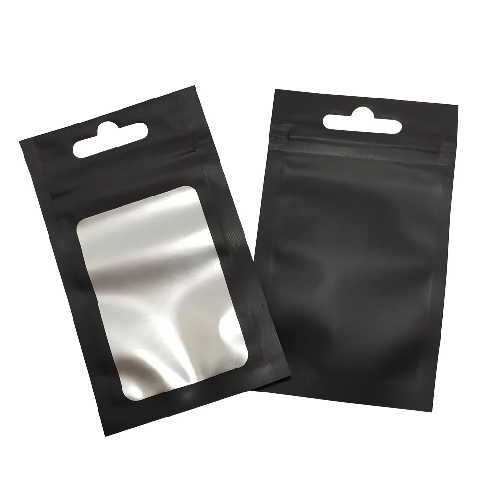 200pcs Matte Black Aluminum Foil Clear Front Plastic Bag Frosted Transparent Zip Lock Bag USB Cable Grocery Storage Zipper Bag