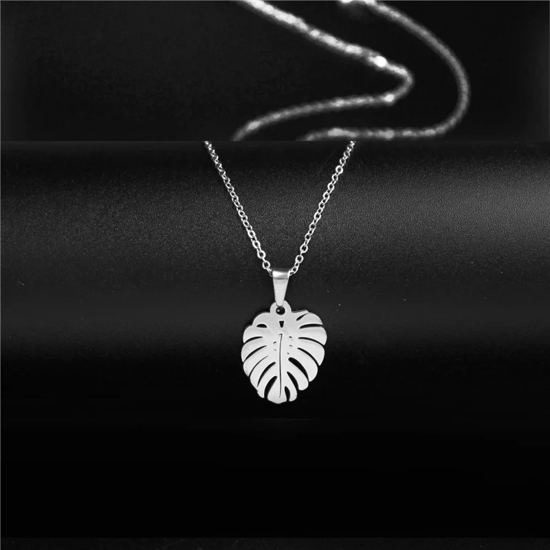 Hot Stainless Tropical Palm Leaves Necklace Hawaiian Leaf Pendant Necklace For Women Boho Charm Choker Pendientes Beach Jewelry